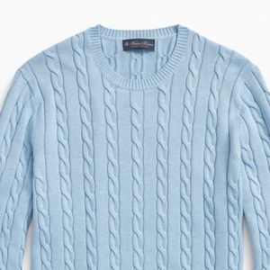 Sweater. Brooks Brothers light blue cotton cable knit.